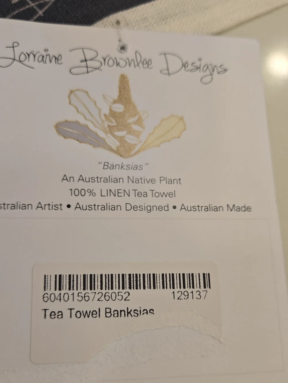 Australia Banksias Botanical Dish Towel - Grey with Taupe & Cream